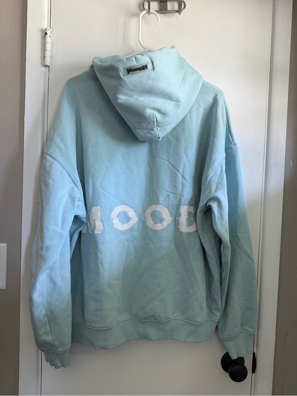 YoungLA For Her Light Blue "MOOD" Graphic Hoodie, Size Large